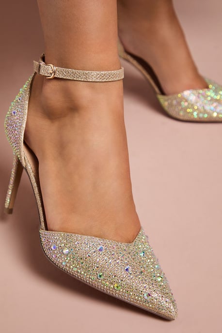 Wide Fit Tanisha Diamante Ankle Strap High Stiletto Court Shoes - Image 4
