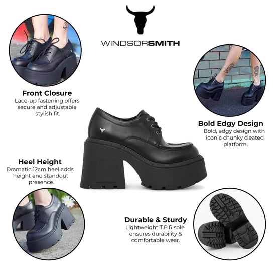 Windsorsmith Dames Zwarte Leren Dikke Platform Veterschoenen - Starcrossed - Image 2
