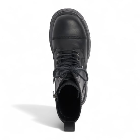 Windsorsmith Dames Zwarte Mid-Calf Biker Leren Platform Combat Boots - Screaming - Image 4