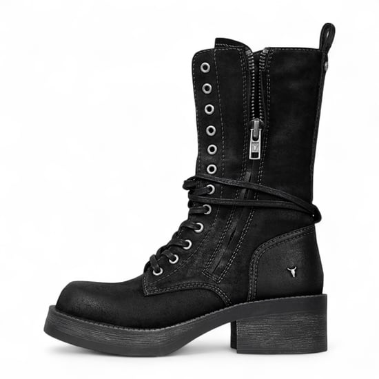 Windsorsmith Womens Black Suede Combat Boots Mid-Calf Lace-Up Biker Shoes - Gather - Image 3