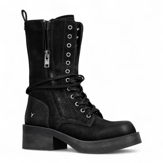 Windsorsmith Womens Black Suede Combat Boots Mid-Calf Lace-Up Biker Shoes - Gather - Image 4
