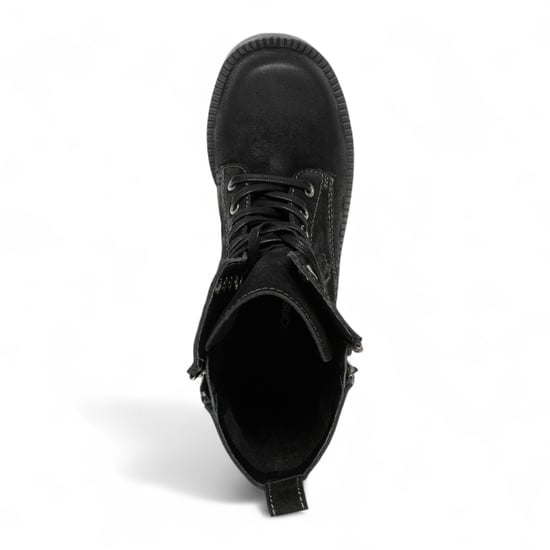 Windsorsmith Womens Black Suede Combat Boots Mid-Calf Lace-Up Biker Shoes - Gather - Image 5