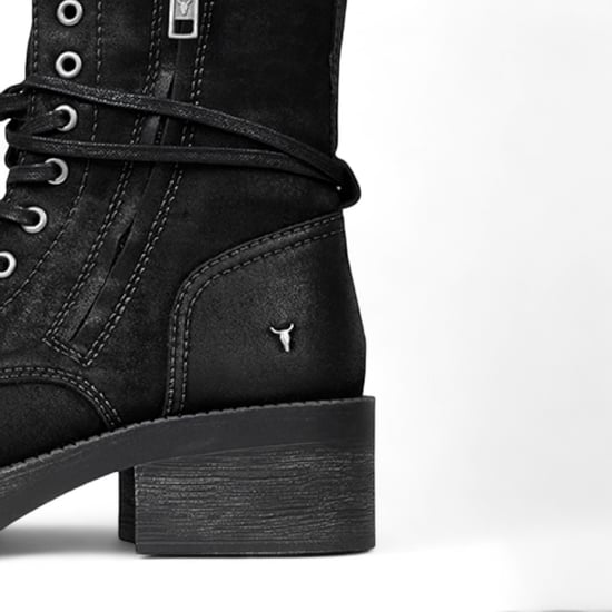Windsorsmith Womens Black Suede Combat Boots Mid-Calf Lace-Up Biker Shoes - Gather - Image 6