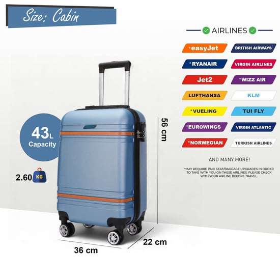 Hardshell Blue Navy Cabin Suitcase Robust ABS Lightweight Luggage Holiday Bag - Image 5