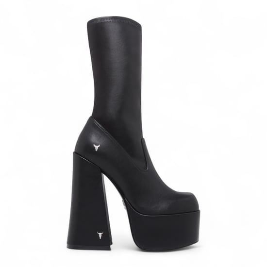 Windsorsmith Dames Zwarte Mid-Calf Sock Platform Goth Hak Laarzen - Saviour - Image 1