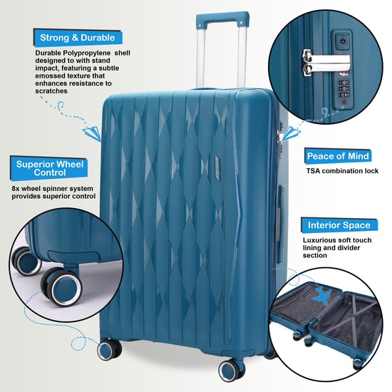 Harde kofferset in blauwgroene kleur, 8 wielen, cabine, TSA-koffer, vakantiereis - Image 3