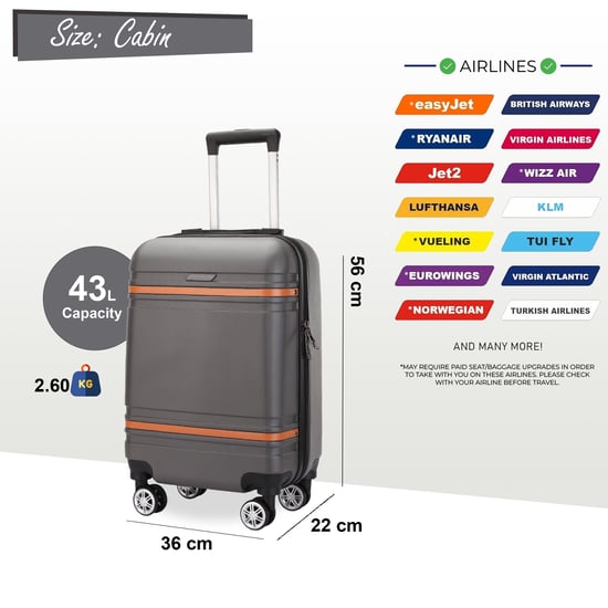 Hardshell Charcoal Black Cabin Suitcase Robust ABS Lightweight Luggage Holiday Bag - Image 5