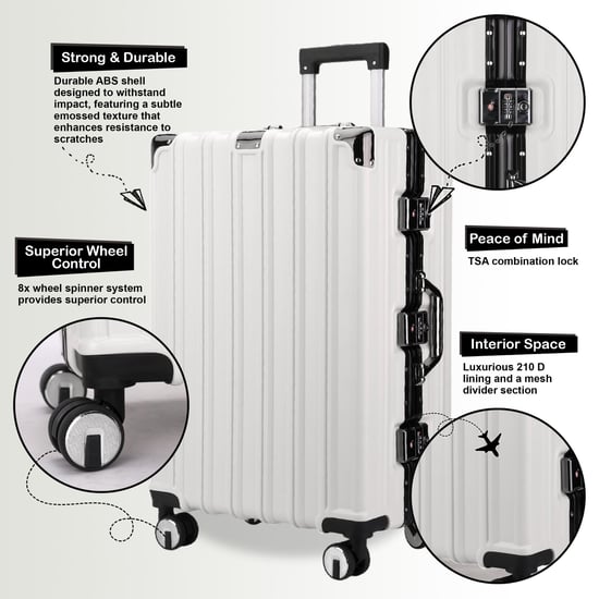 Harde witte koffer, robuuste 8-wiel bagage, handbagagetas - Image 3