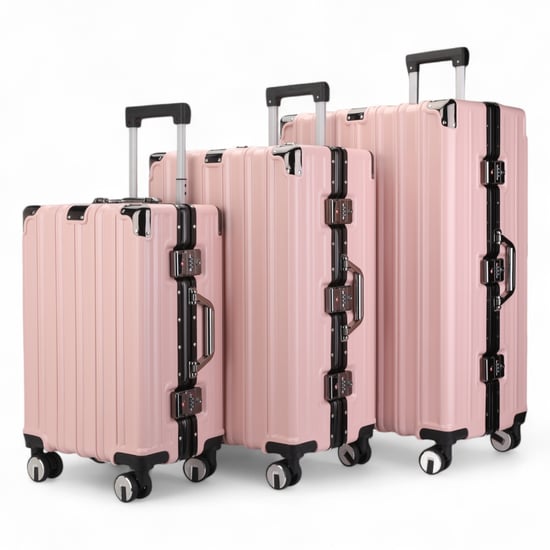 Hardshell Pink Suitcase Robust 8 Wheel Luggage Cabin Case Bag - Image 4