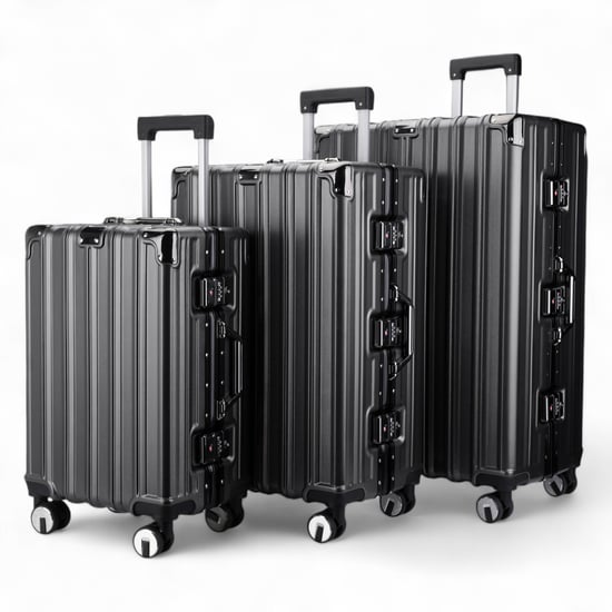 Hardshell Charcoal Black Suitcase Robust 8 Wheel Luggage Cabin Case Bag - Image 4