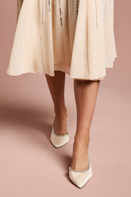 Wide Fit Sabrina Satin Diamante Trim Slingback High Stiletto Court Shoes - Image 3