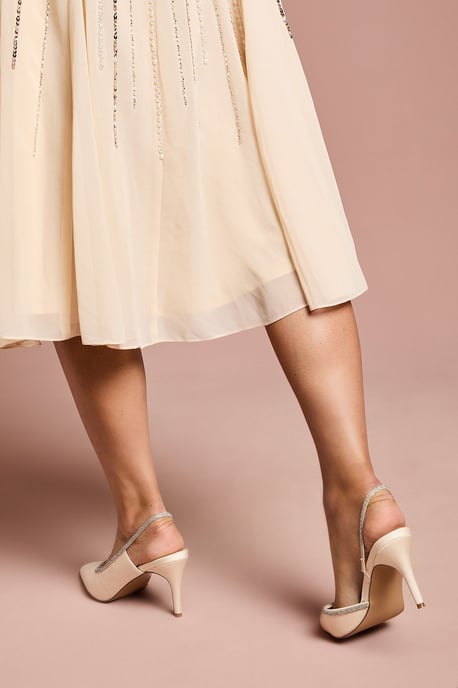 Wide Fit Sabrina Satin Diamante Trim Slingback High Stiletto Court Shoes - Image 4