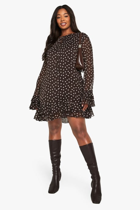 Plus Polka Dot Chiffon Smock Dress - Image 3