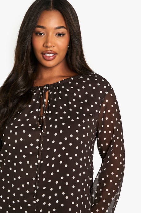 Plus Polka Dot Chiffon Smock Dress - Image 4