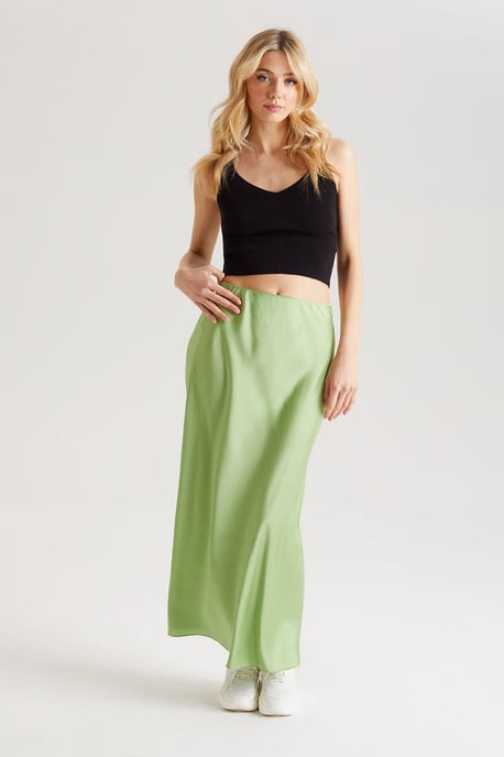 Lime Satin Maxi Skirt - Image 1