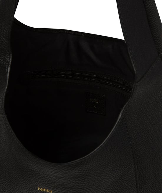 'Renata' Black Leather Shoulder Bag - Image 4