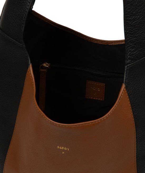'Renata' Black & Tan Leather Shoulder Bag - Image 4