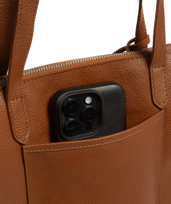 'Leonor' Tan Leather Tote Bag - Image 5