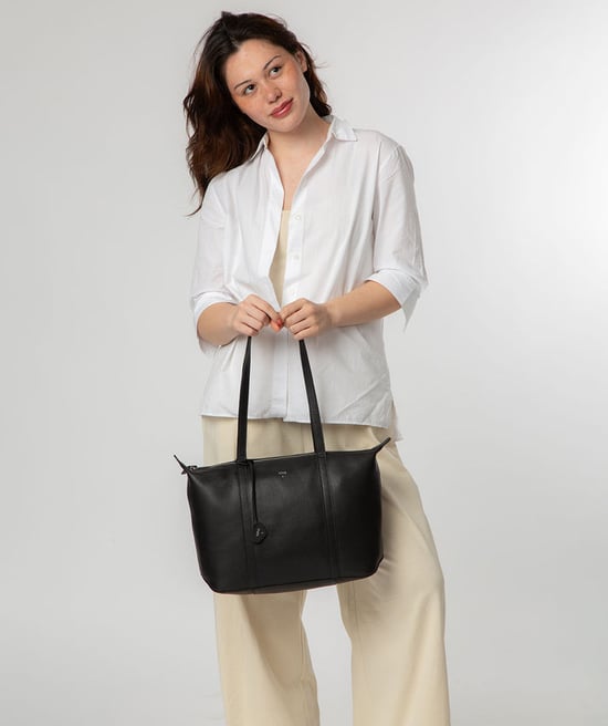 'Leonor' Black Leather Tote Bag - Image 2