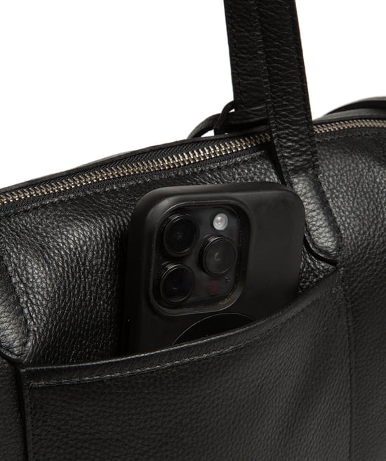 'Leonor' Black Leather Tote Bag - Image 5