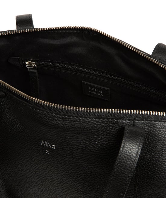 'Leonor' Black Leather Tote Bag - Image 6