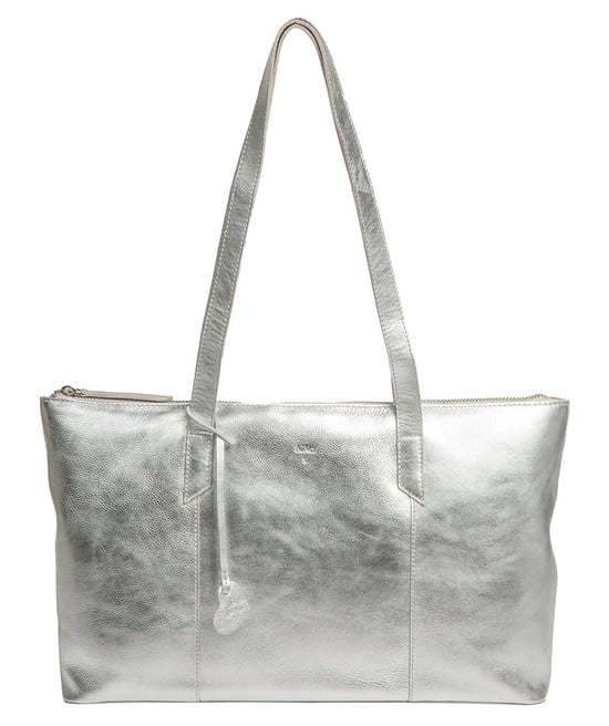 'Maria' Metallic Silver Leather Tote Bag - Image 1
