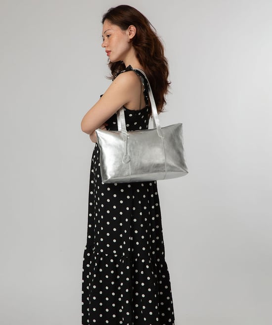 'Maria' Metallic Silver Leather Tote Bag - Image 2
