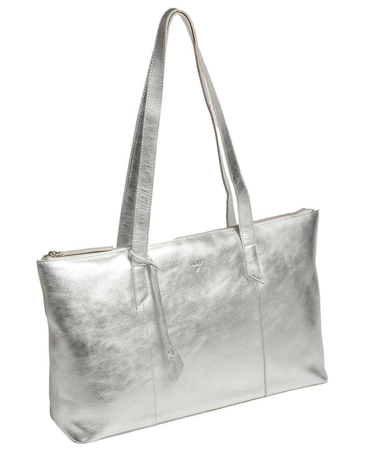 'Maria' Metallic Silver Leather Tote Bag - Image 3