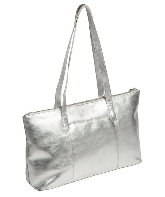'Maria' Metallic Silver Leather Tote Bag - Image 4