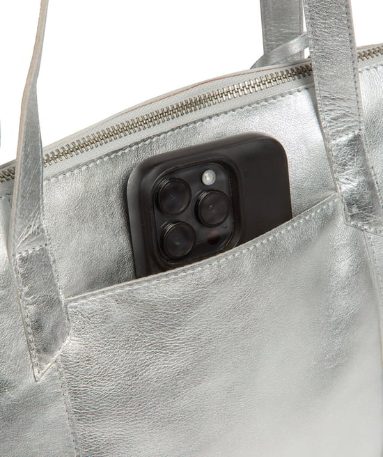 'Maria' Metallic Silver Leather Tote Bag - Image 5