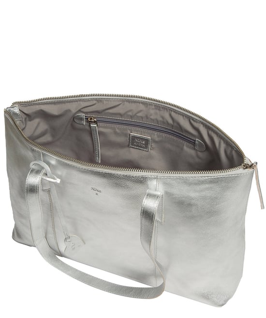 'Maria' Metallic Silver Leather Tote Bag - Image 6