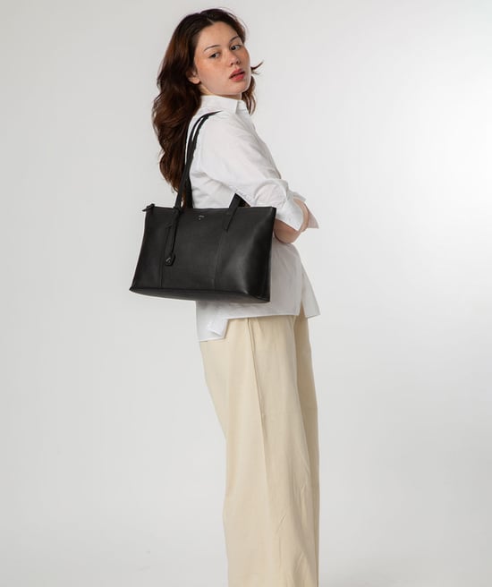 'Maria' Black Leather Tote Bag - Image 1