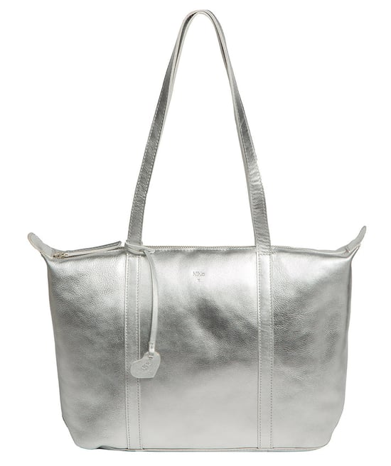 'Leonor' Metallic Silver Leather Tote Bag - Image 2