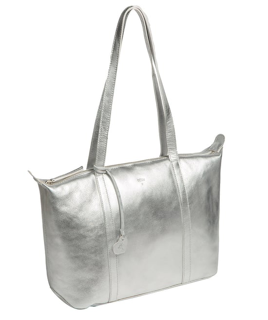 'Leonor' Metallic Silver Leather Tote Bag - Image 3