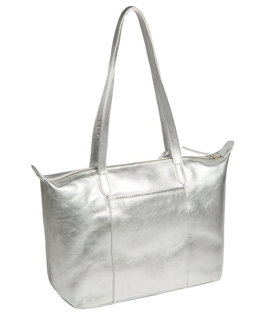 'Leonor' Metallic Silver Leather Tote Bag - Image 4