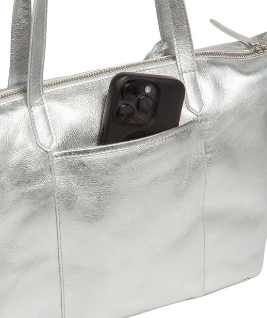 'Leonor' Metallic Silver Leather Tote Bag - Image 5