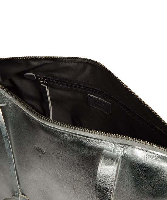 'Leonor' Metallic Silver Leather Tote Bag - Image 6