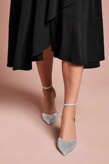 Wide Fit Tanisha Diamante Ankle Strap High Stiletto Court Shoes - Image 3