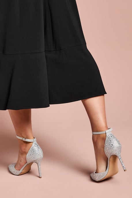 Wide Fit Tanisha Diamante Ankle Strap High Stiletto Court Shoes - Image 4