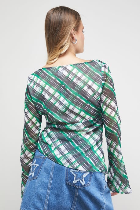 Chiffon Asymmetric Gathered Waist Top - Image 3