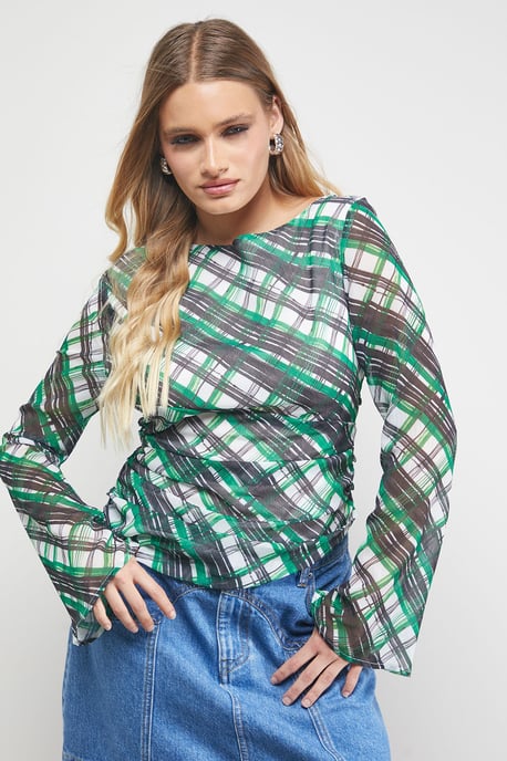 Chiffon Asymmetric Gathered Waist Top - Image 4
