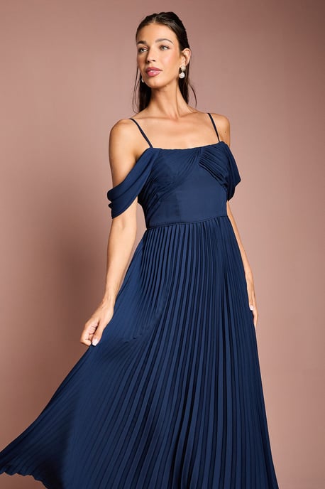 Bardot Pleated Maxi Bridesmaid Dress - Image 2