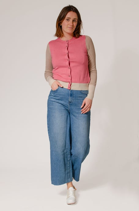 Fine Knit Block Colour Cardigan - Image 2