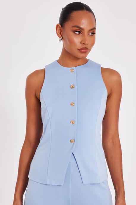 Light Blue Button Front Waistcoat - Image 1