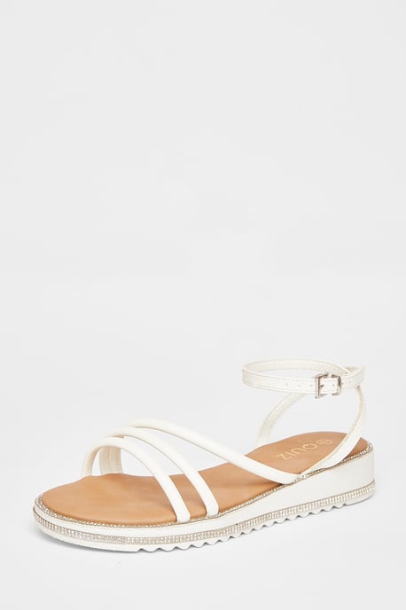 White Strappy Flat Sandals - Image 1