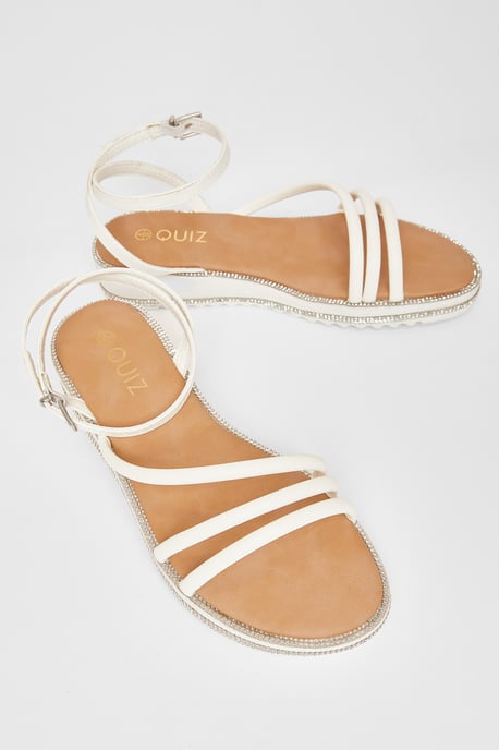 White Strappy Flat Sandals - Image 3