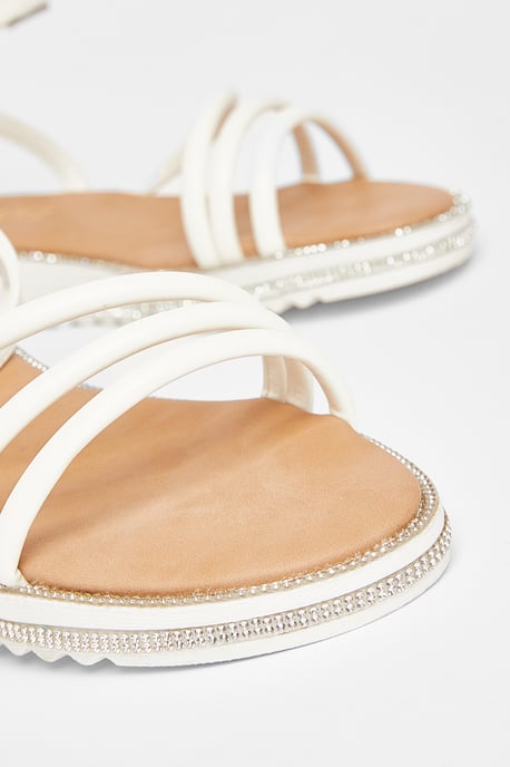 White Strappy Flat Sandals - Image 4