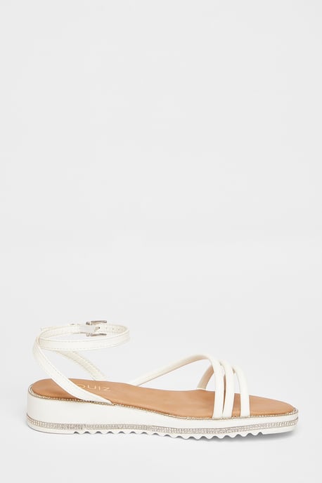 White Strappy Flat Sandals - Image 5