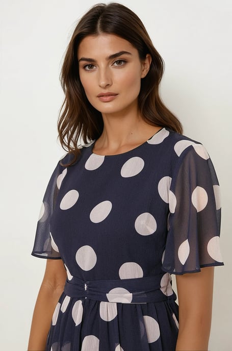 Navy Spot Chiffon Twist Front Midi Dress - Image 4