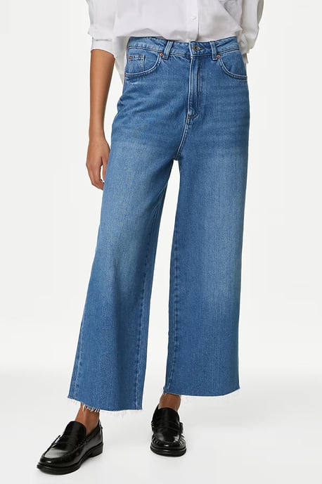 High Waist Raw Hem Wide Leg Jeans - Image 1